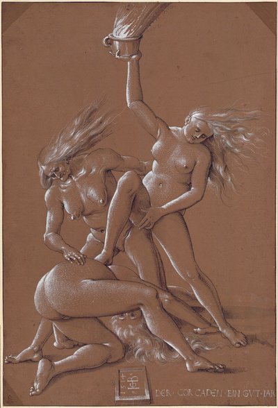 Ano Novo cumprimentando com três bruxas de Albrecht Dürer